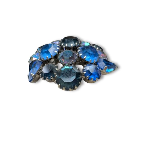 Karu Arke Signed Blue Crystal Brooch Earrings Set Selenium Glow - Picture 10 of 13